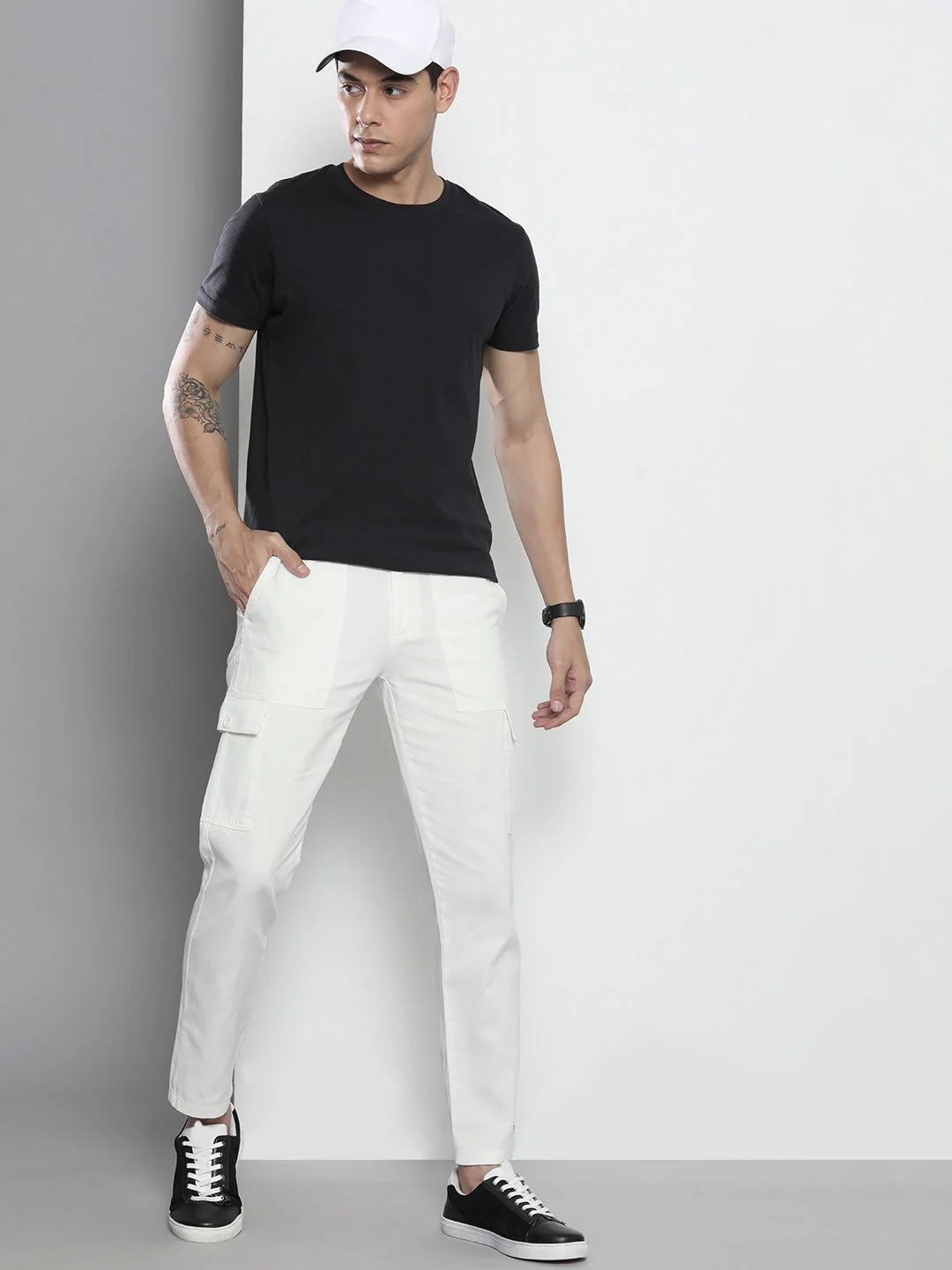 The Indian Garage Co Men White Slim Fit Pure Cotton Cargos - Image 5