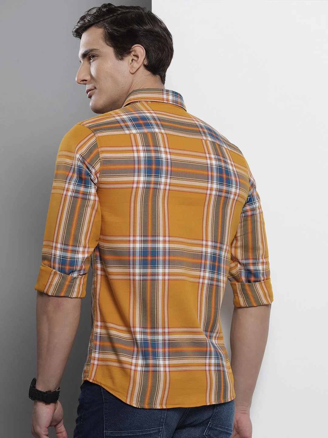 The Indian Garage Co Men Yellow Comfort Checked Regular Fit Casual Shirt - Image 4