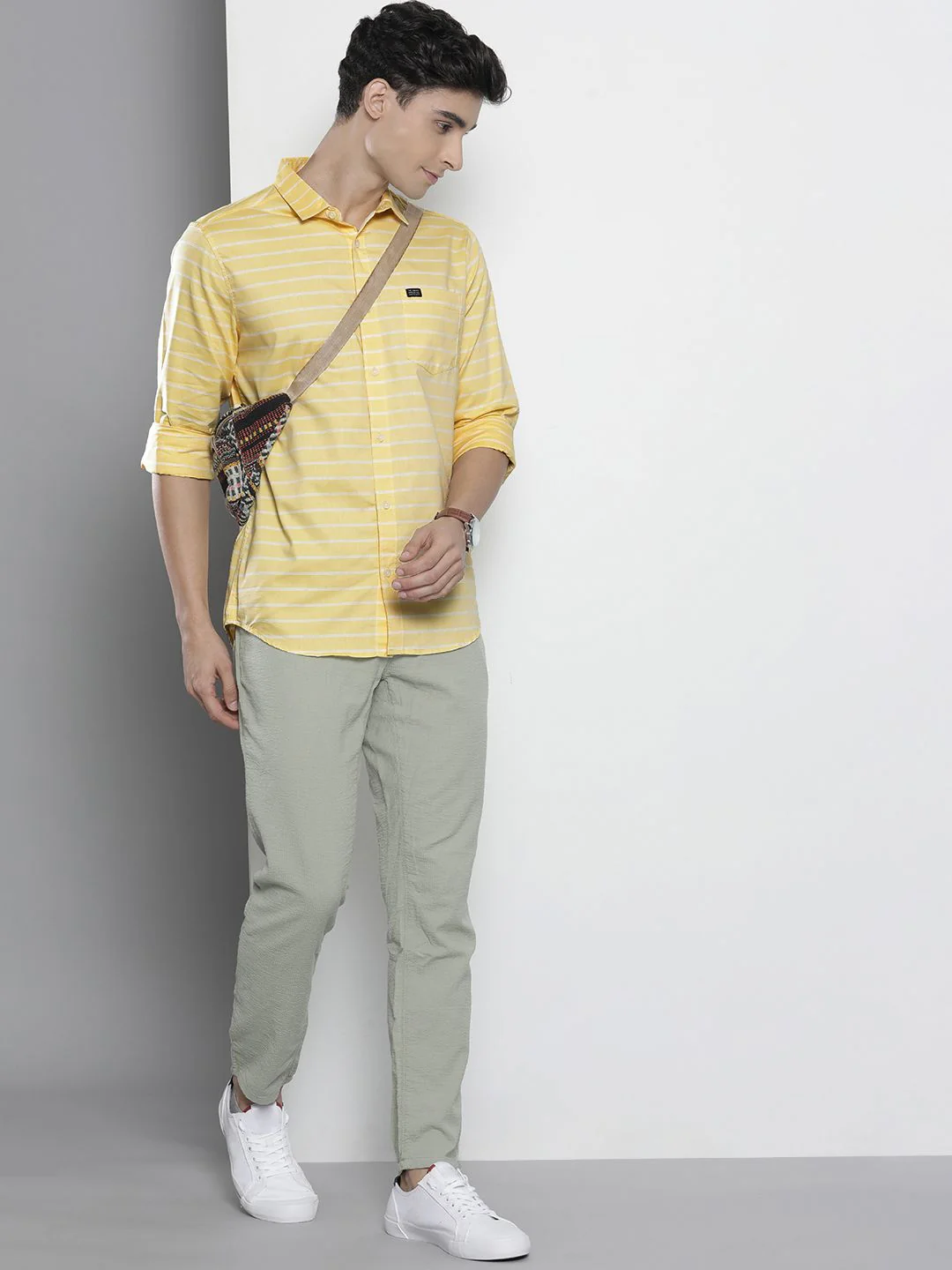 The Indian Garage Co Men Yellow Cotton Smart Slim Fit Striped Casual Shirt - Image 6