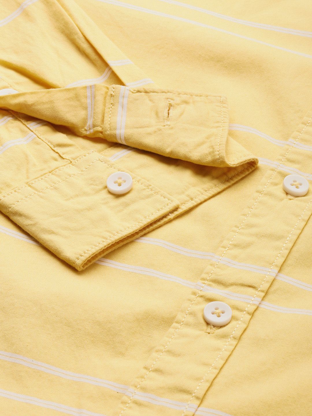 The Indian Garage Co Men Yellow & White Horizontal Striped Pure Cotton Casual Shirt - Image 3