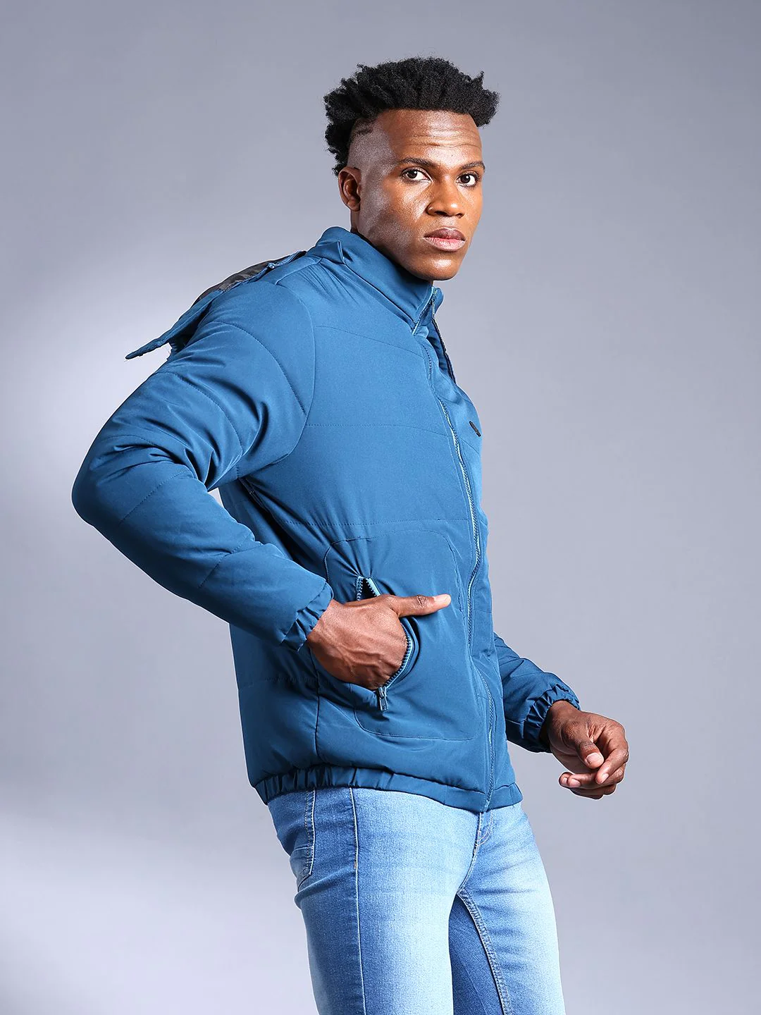 The Indian Garage Co Men Zip-Front Bomber Jacket with Detachable Hood - Image 3