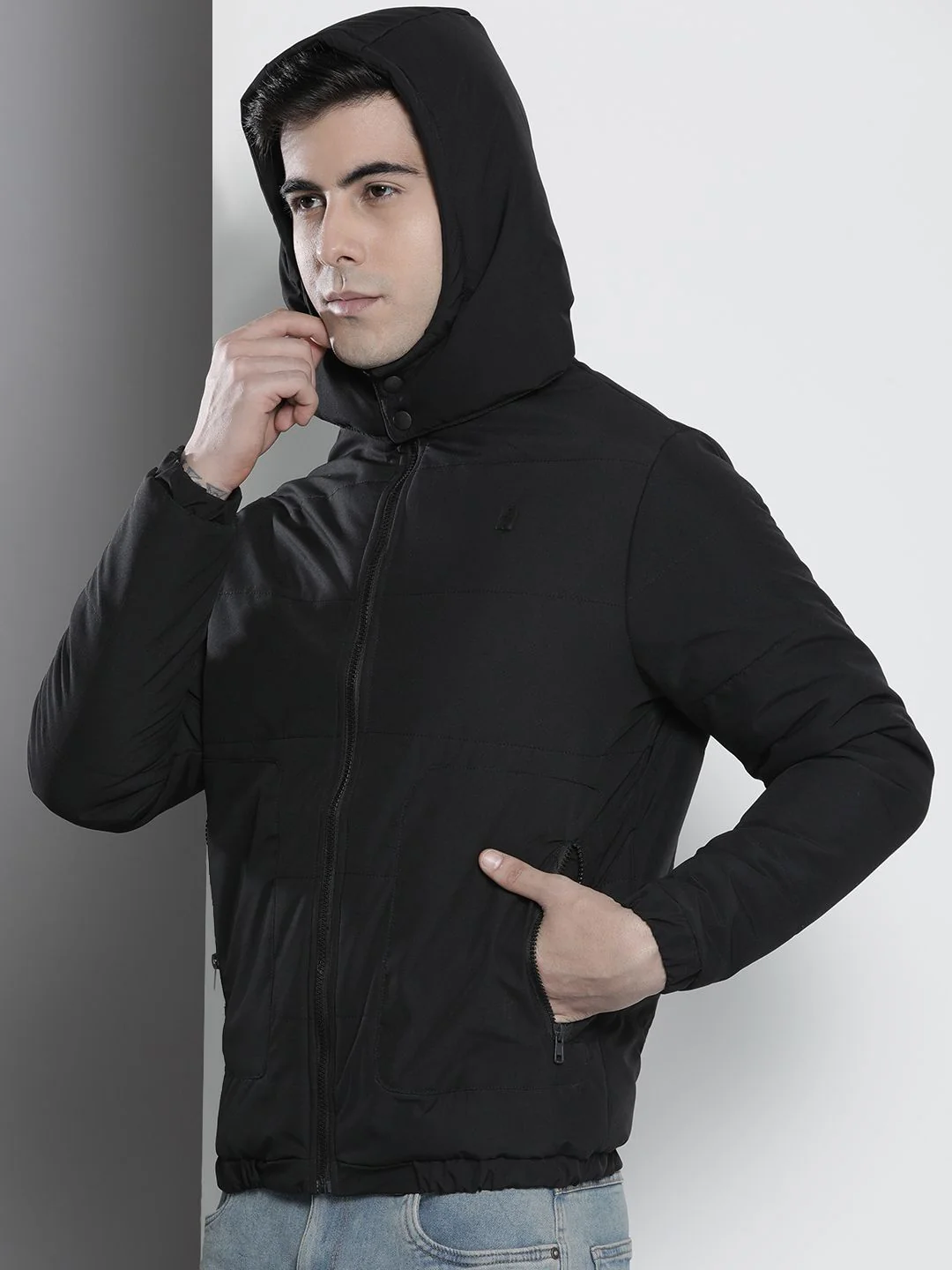 The Indian Garage Co Men Zip-Front Bomber Jacket with Detachable Hood - Image 3