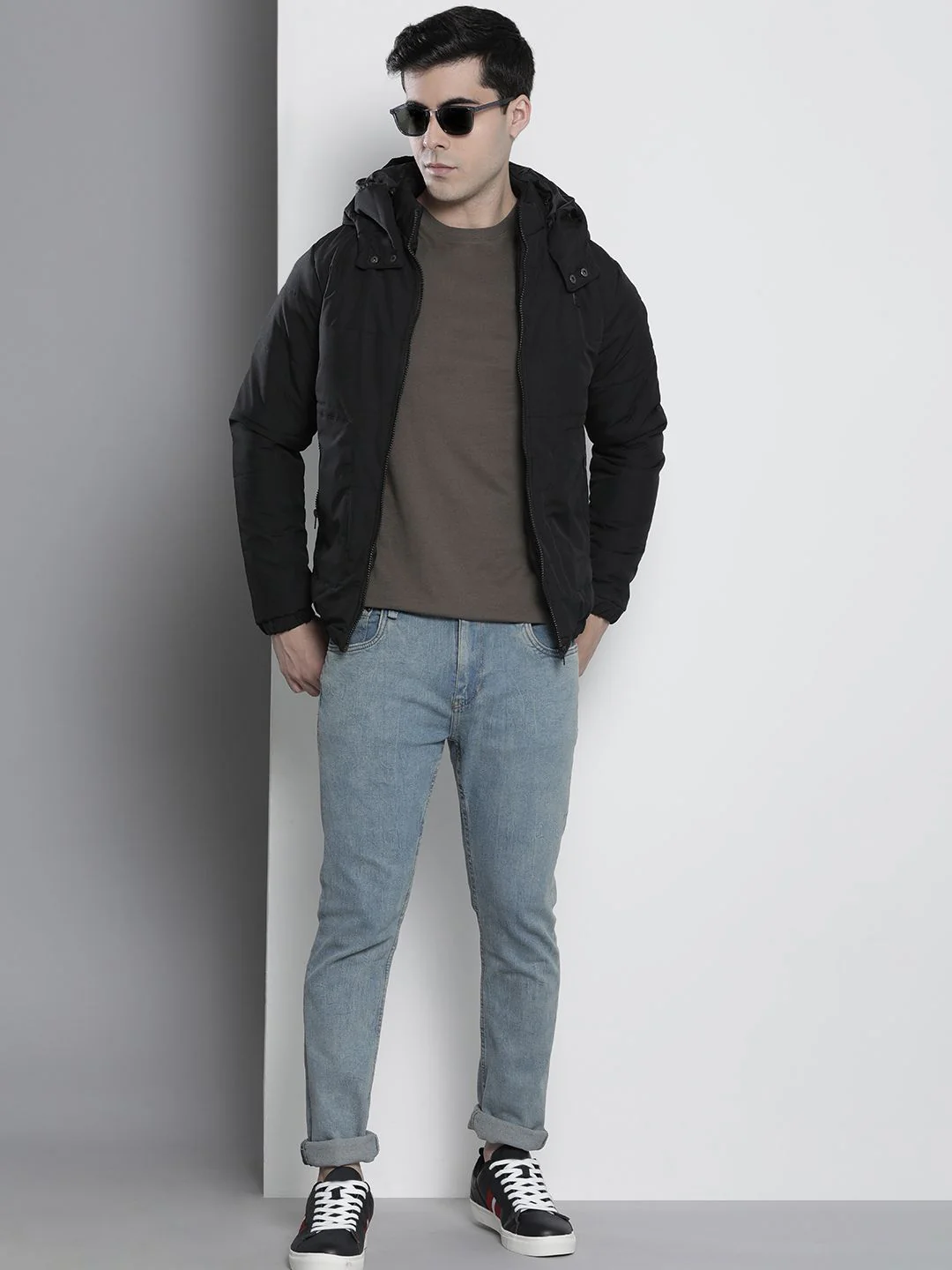 The Indian Garage Co Men Zip-Front Bomber Jacket with Detachable Hood - Image 4