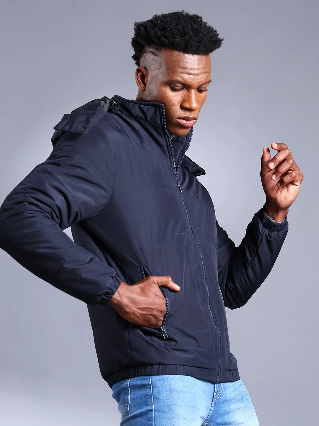 The Indian Garage Co Men Zip-Front Bomber Jacket with Detachable Hood - Image 3