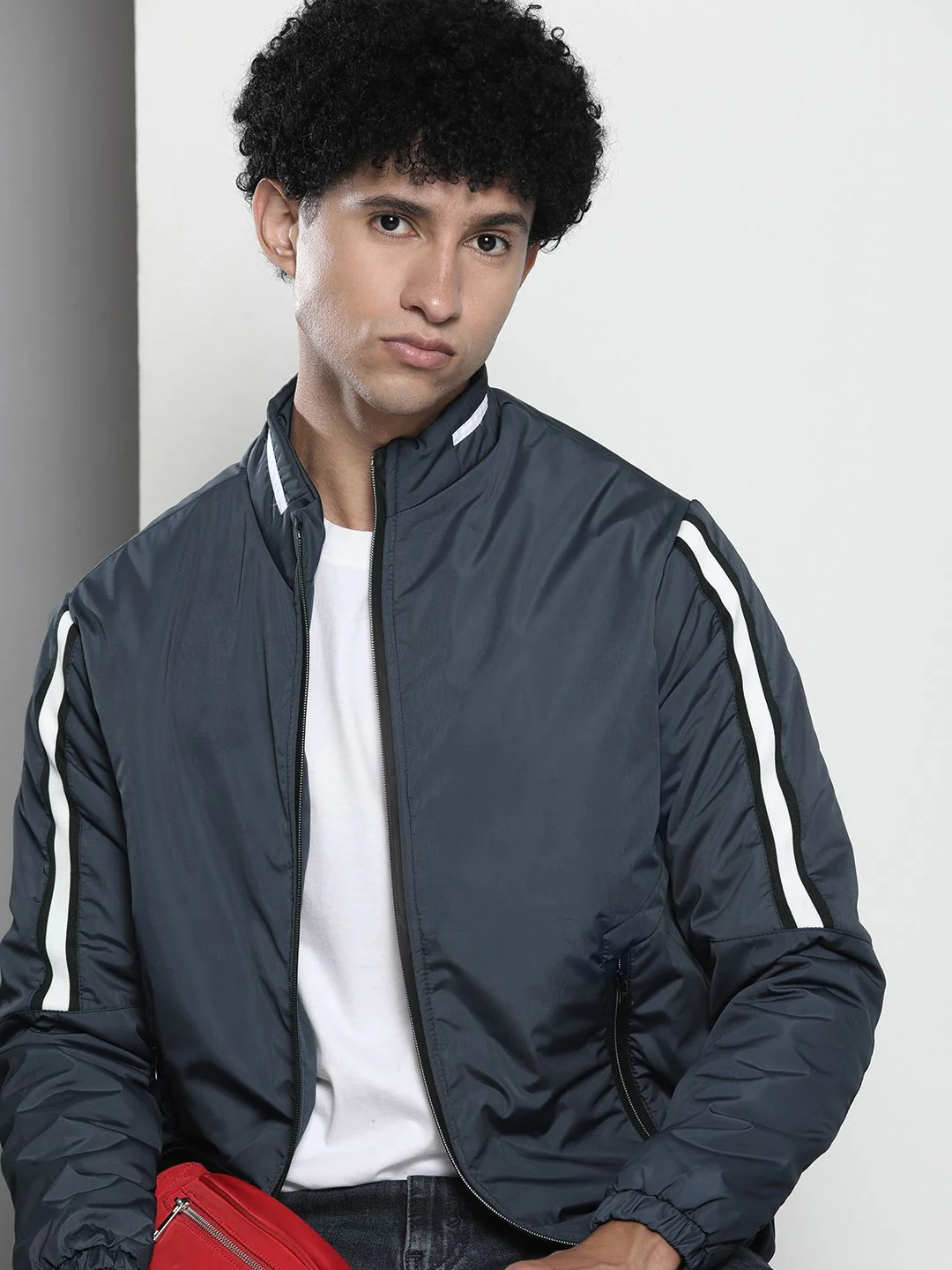 The Indian Garage Co Men Zip-Front Bomber Jacket with Zipper Pockets