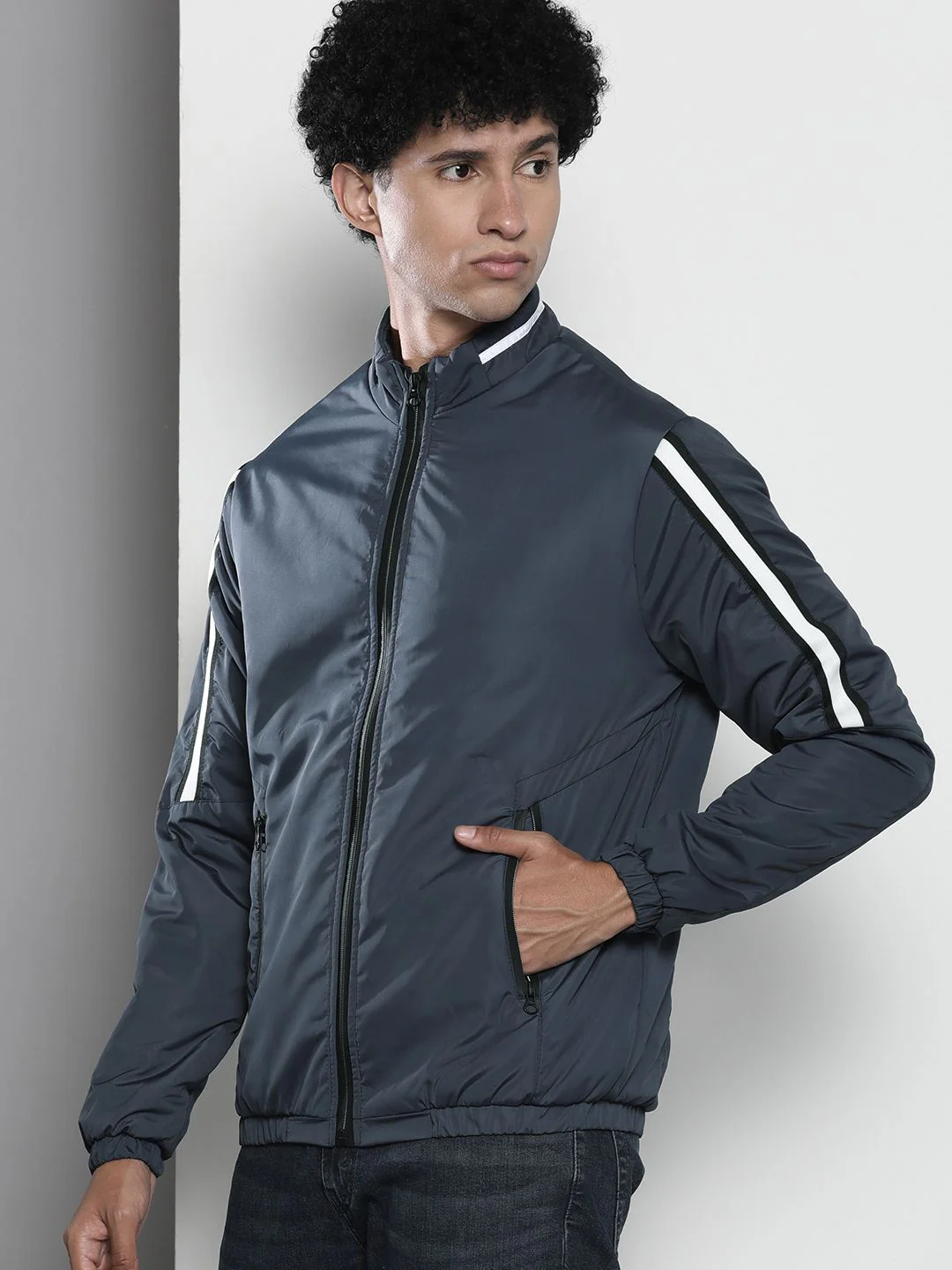 The Indian Garage Co Men Zip-Front Bomber Jacket with Zipper Pockets - Image 3
