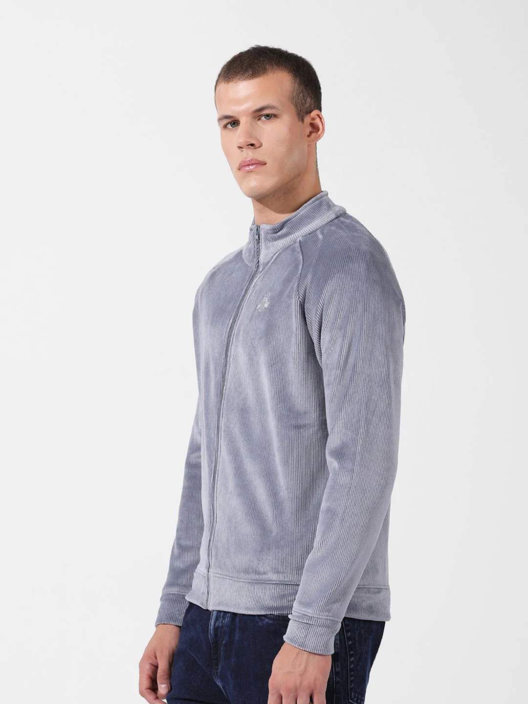 The Indian Garage Co Men's Regular Fit Self Design Corduroy Zip Up High Neck Sweatshirt - Image 4
