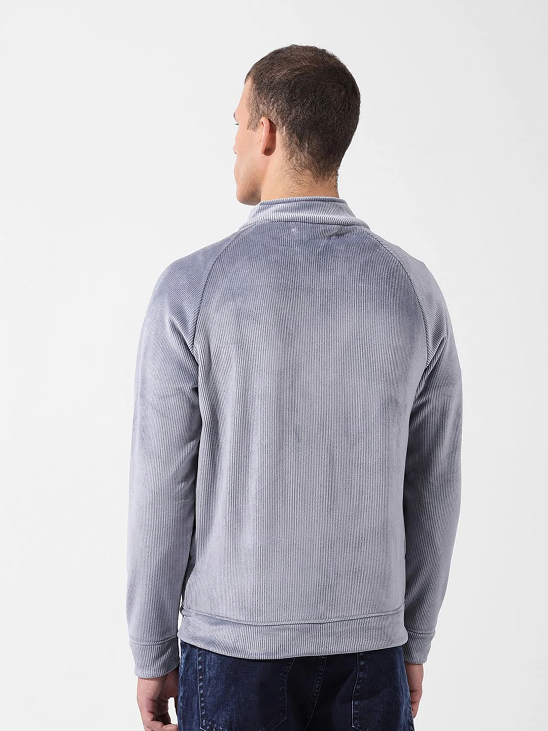 The Indian Garage Co Men's Regular Fit Self Design Corduroy Zip Up High Neck Sweatshirt - Image 6