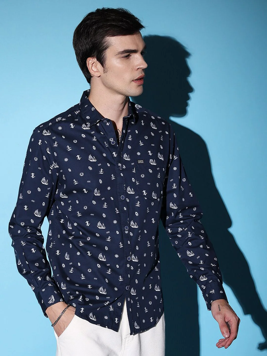 The Indian Garage Co Navy Blue Slim Fit Conversational Printed Cotton Casual Shirt - Image 3