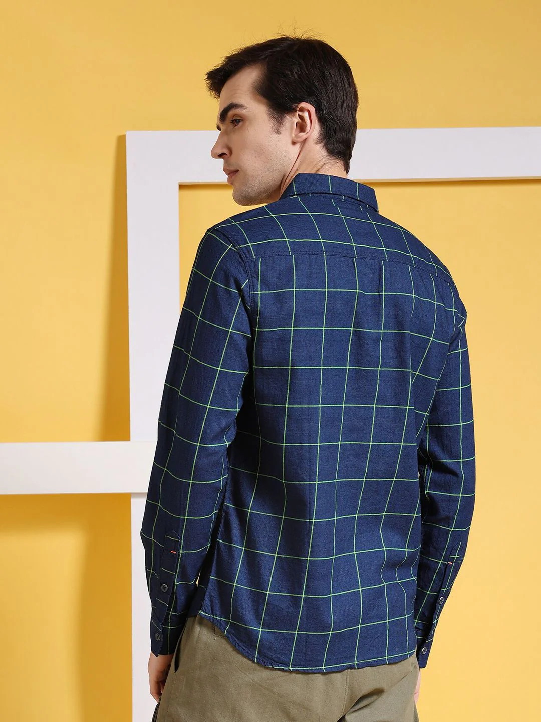 The Indian Garage Co Navy Blue Slim Fit Windowpane Checked Pure Cotton Casual Shirt - Image 5