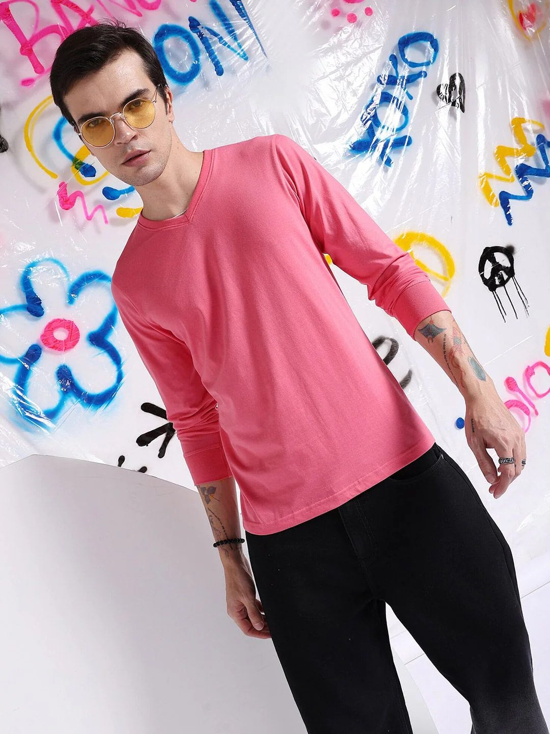 The Indian Garage Co Pink Round Neck Casual T-shirt - Image 4