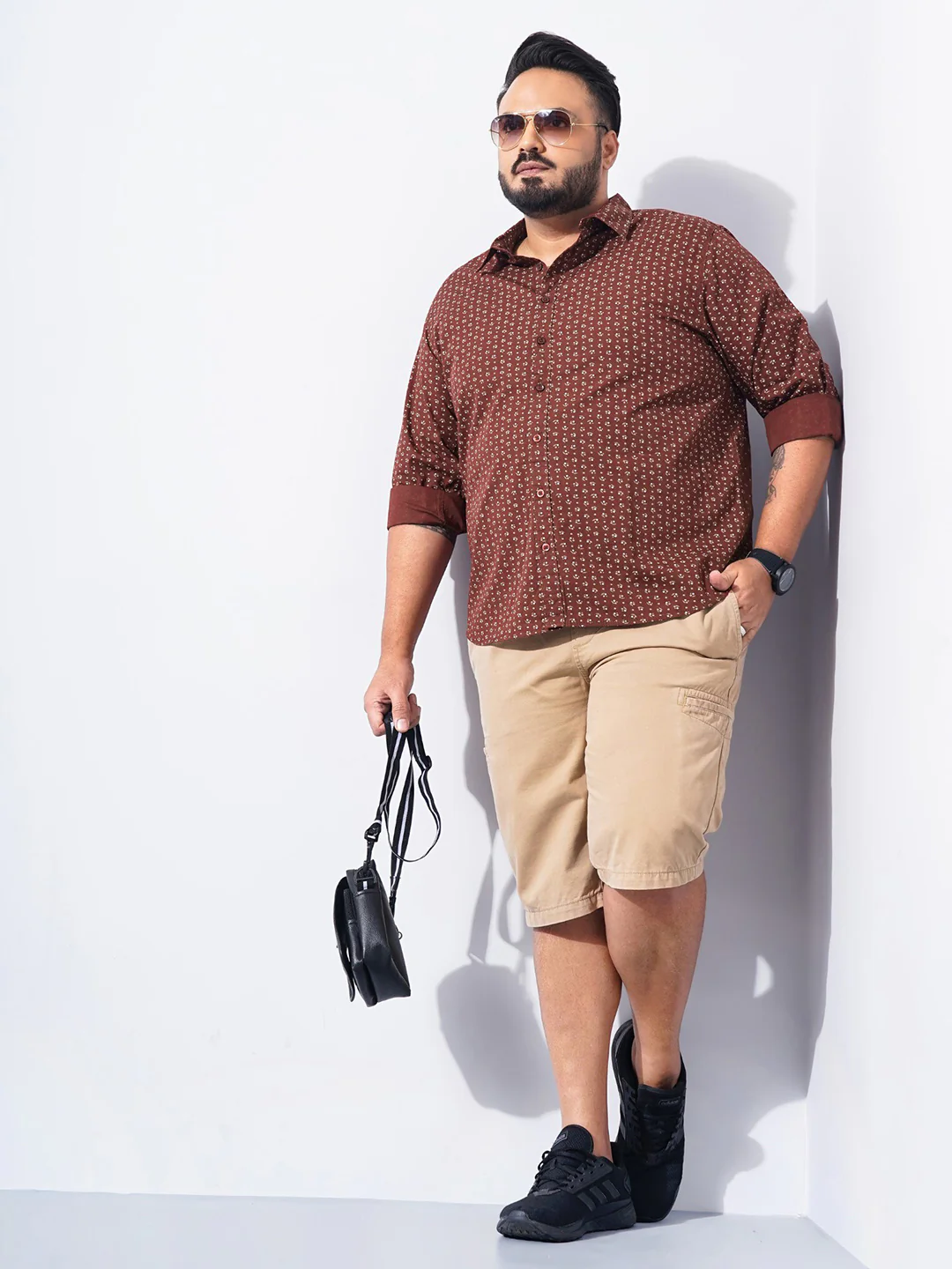 The Indian Garage Co Plus Size Micro Ditsy Printed Pure Cotton Casual Shirt - Image 6