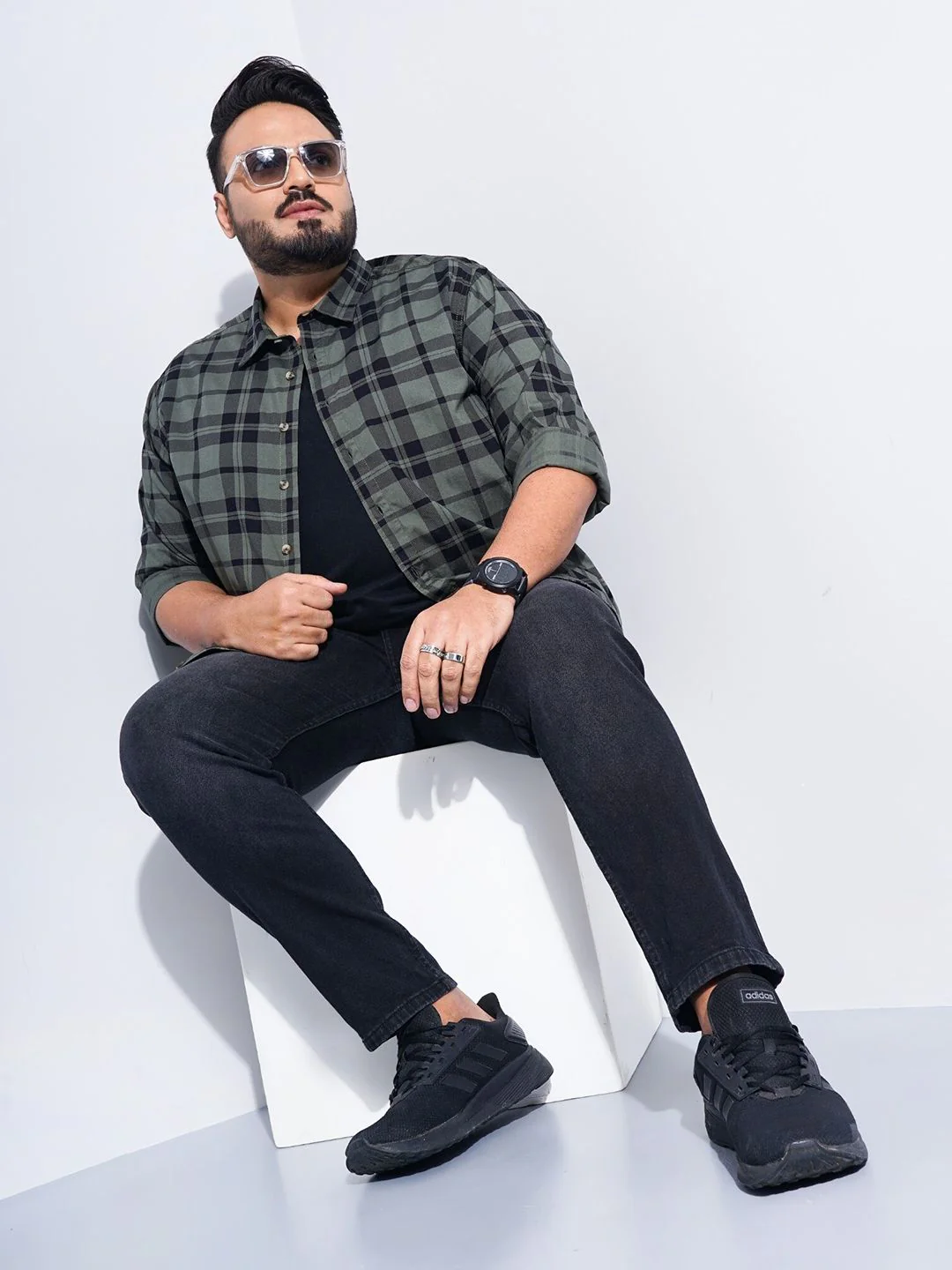 The Indian Garage Co Plus Size Windowpane Checked Cotton Casual Shirt - Image 4