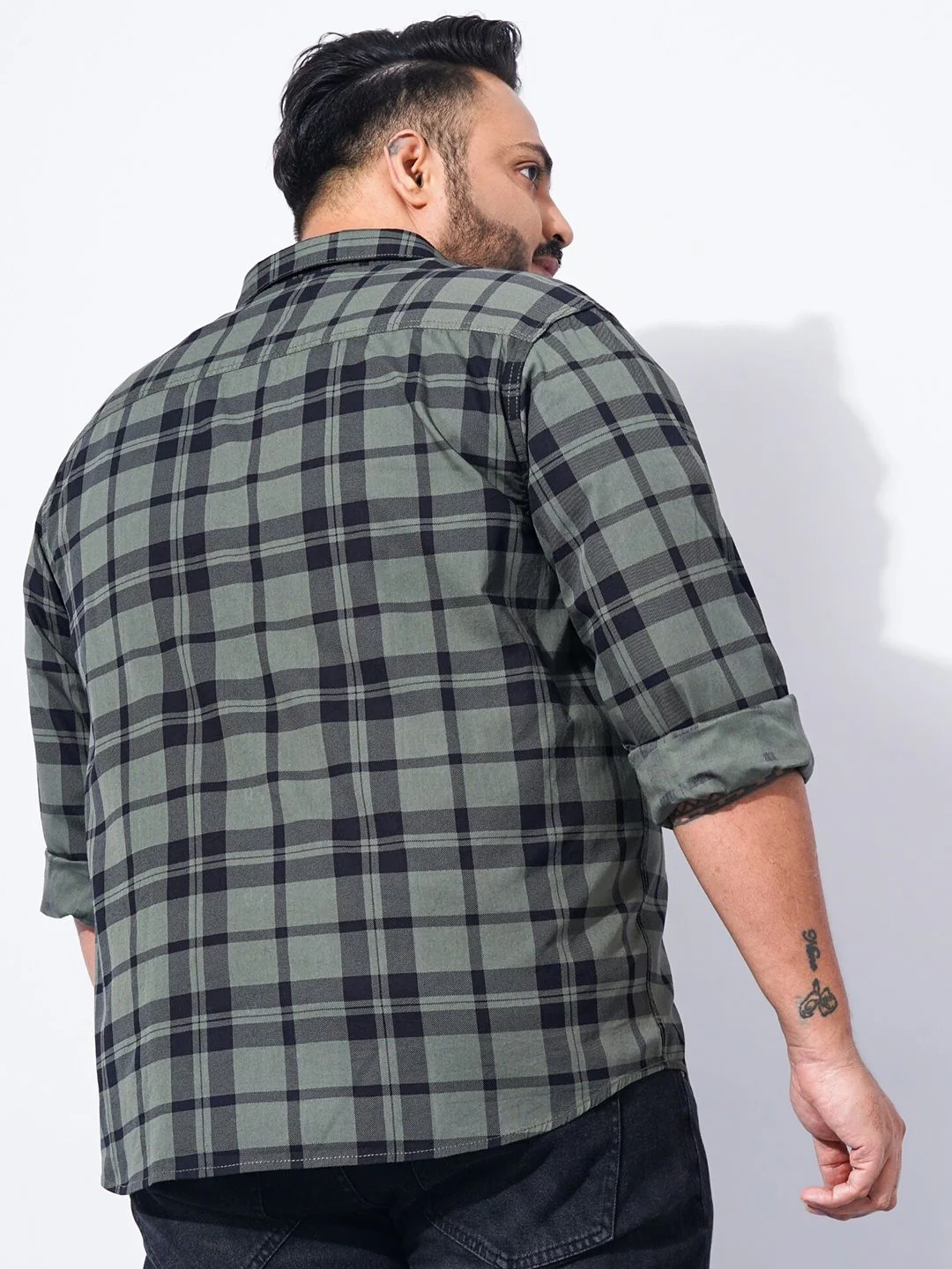 The Indian Garage Co Plus Size Windowpane Checked Cotton Casual Shirt - Image 5