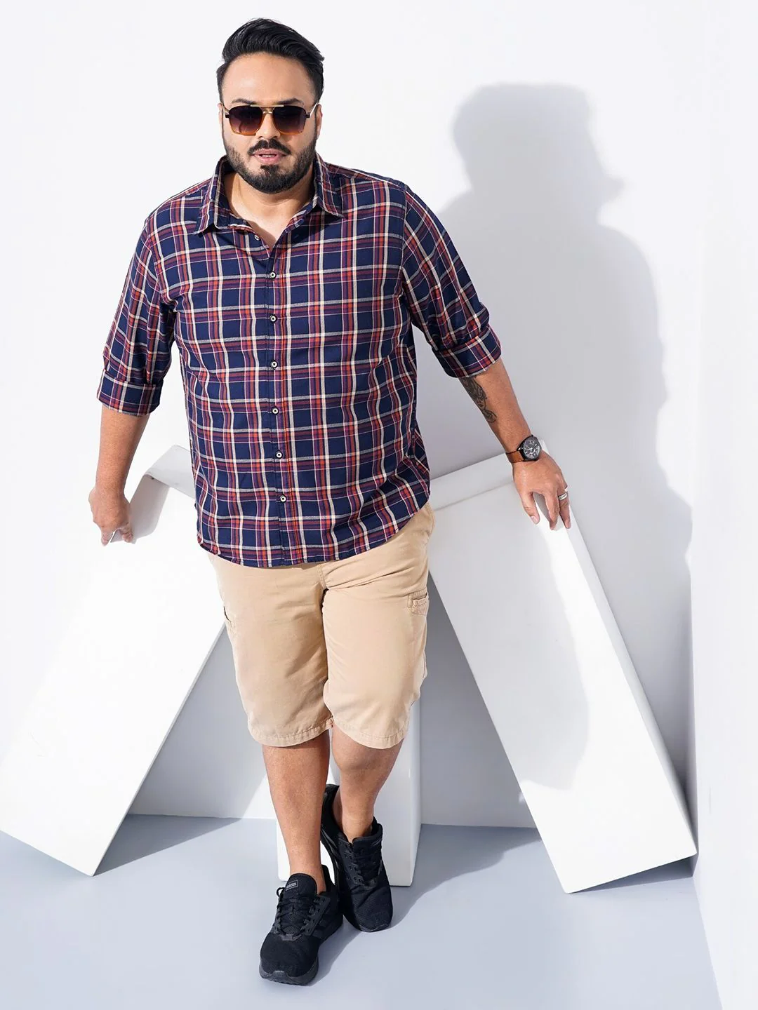 The Indian Garage Co Plus Size Windowpane Checked Cotton Casual Shirt - Image 6