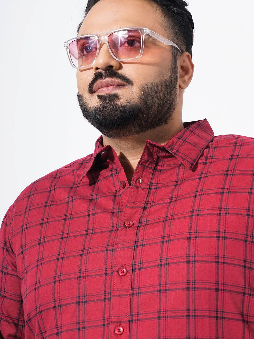 The Indian Garage Co Plus Size Windowpane Checked Cotton Casual Shirt - Image 2