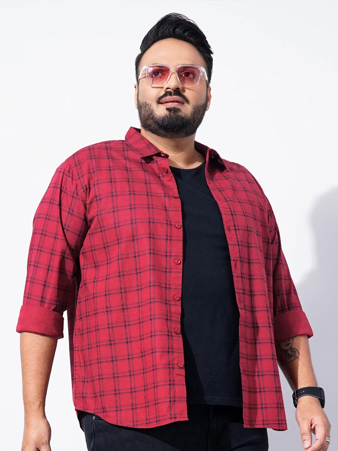 The Indian Garage Co Plus Size Windowpane Checked Cotton Casual Shirt - Image 3