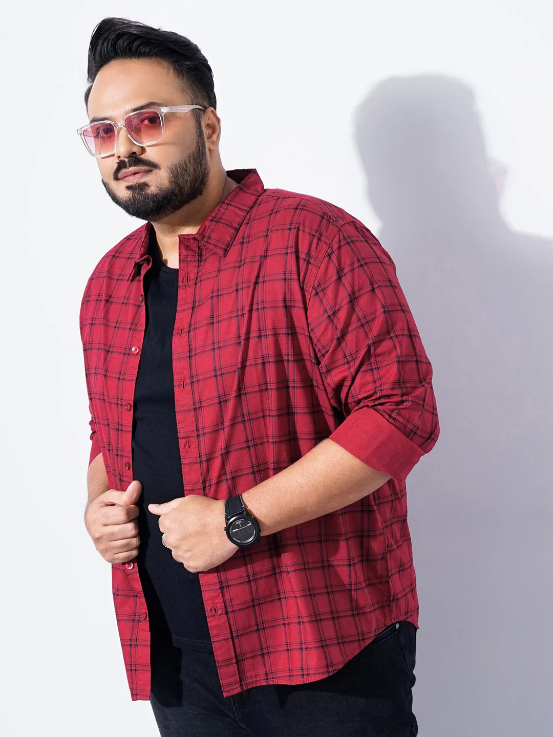 The Indian Garage Co Plus Size Windowpane Checked Cotton Casual Shirt - Image 4