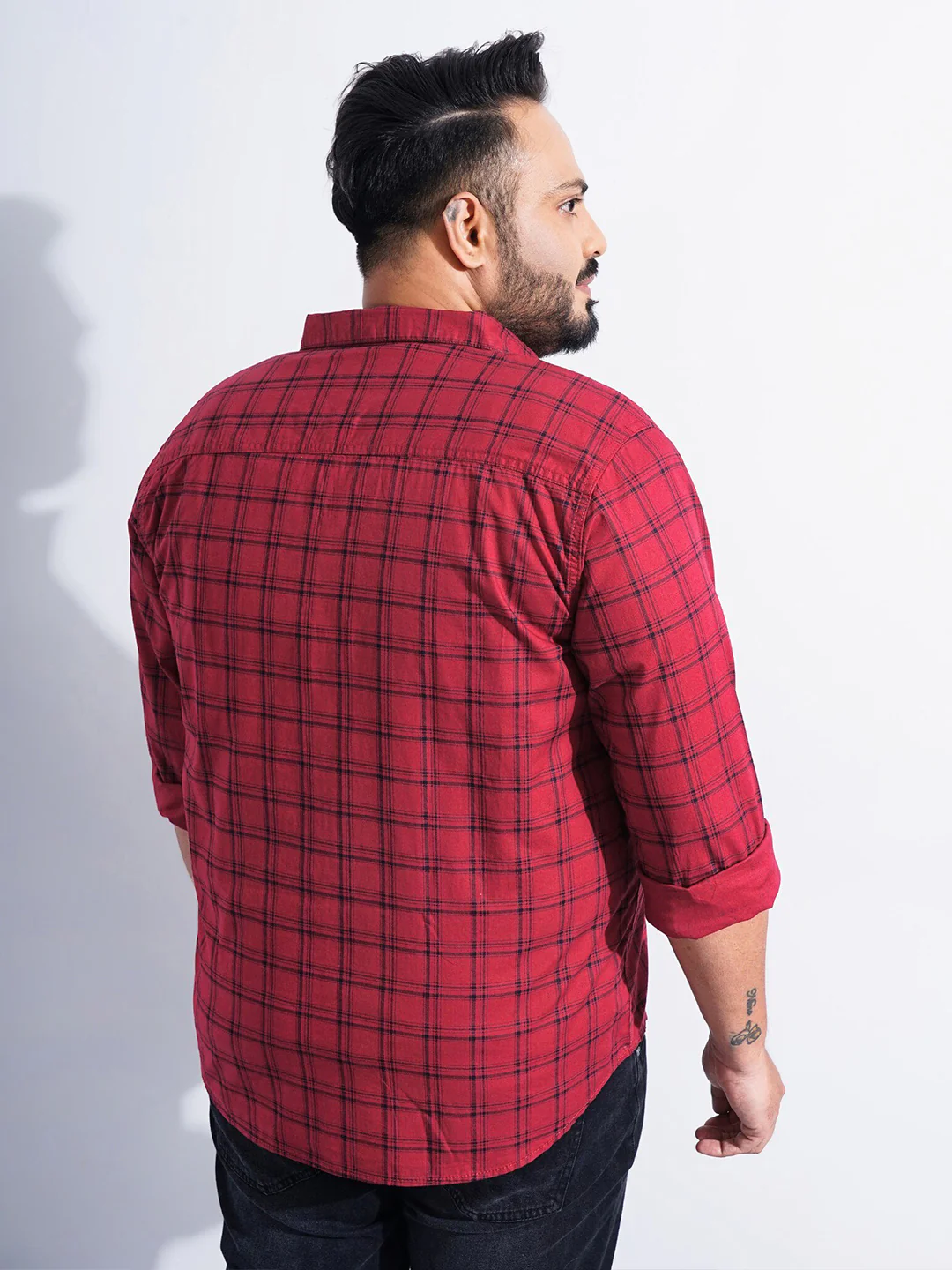The Indian Garage Co Plus Size Windowpane Checked Cotton Casual Shirt - Image 5
