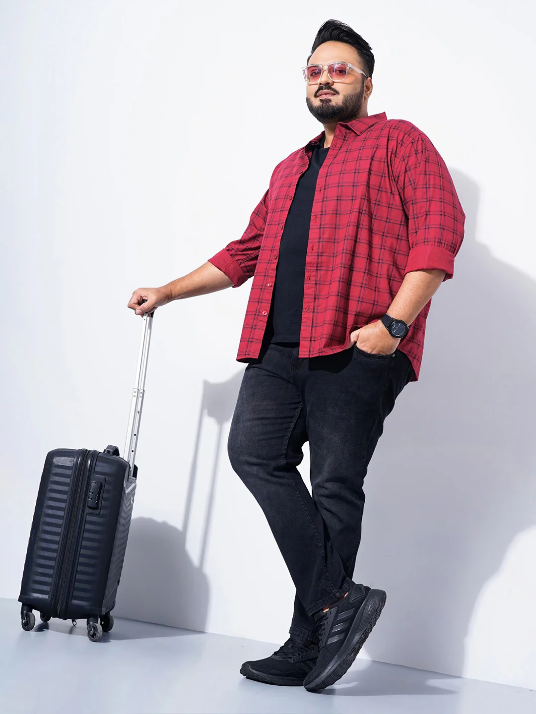 The Indian Garage Co Plus Size Windowpane Checked Cotton Casual Shirt - Image 6