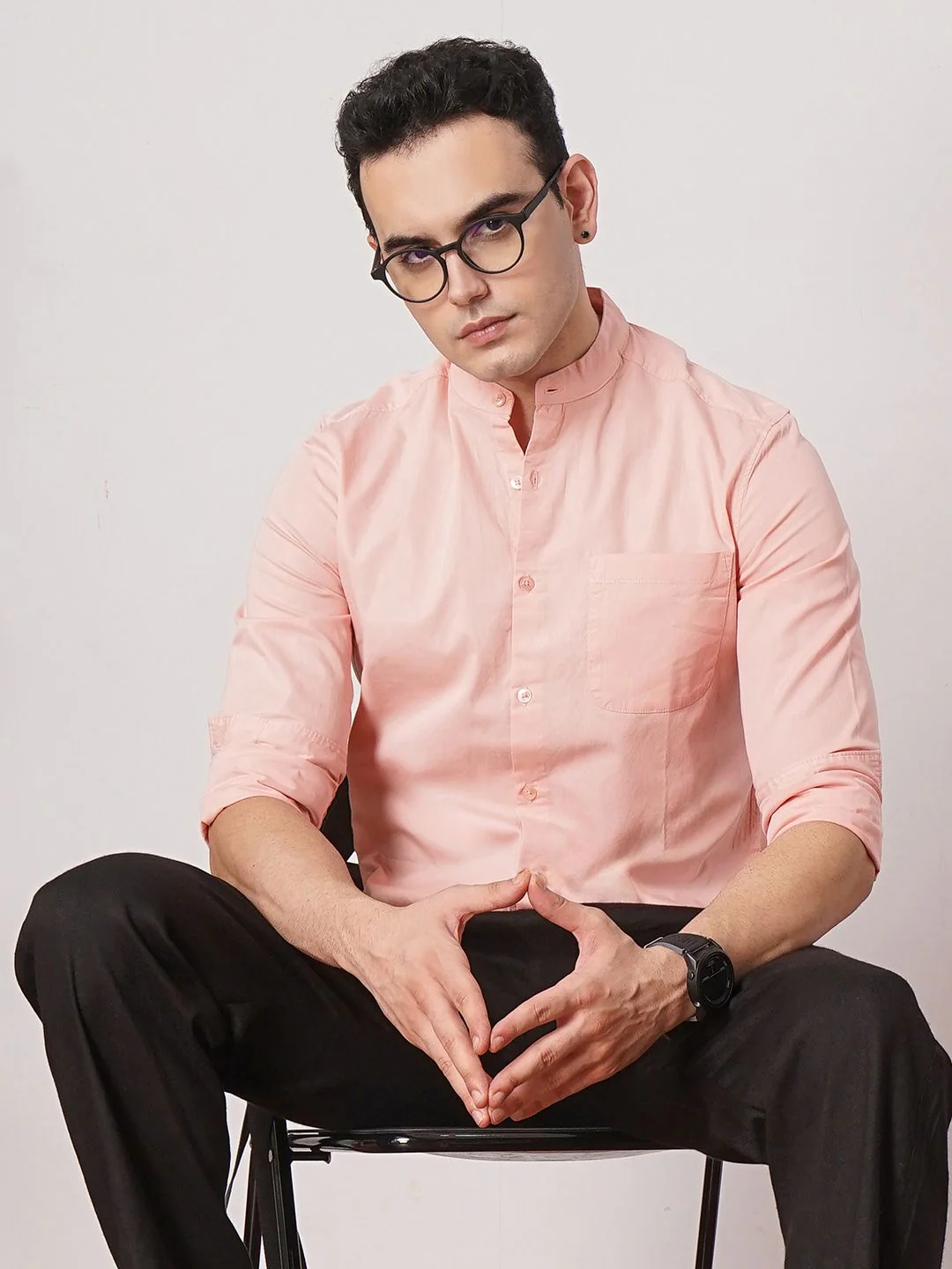 The Indian Garage Co Pure Cotton Band Collar Casual Shirt