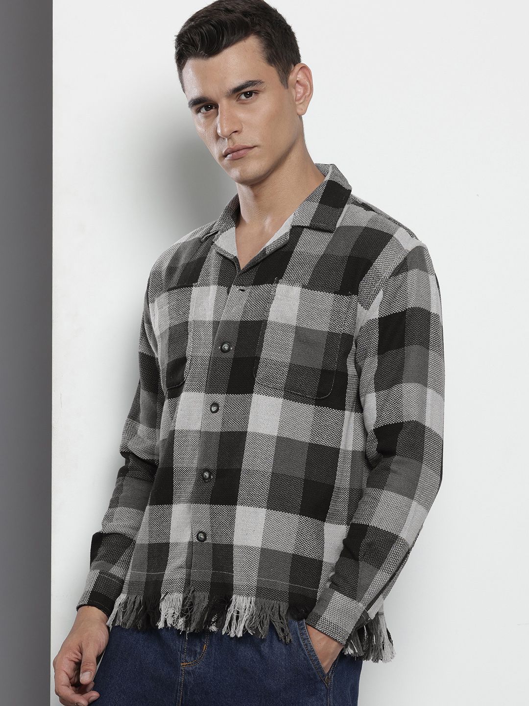 The Indian Garage Co Pure Cotton Checked & Textured Relaxed Fit Casual Shirt - Image 5