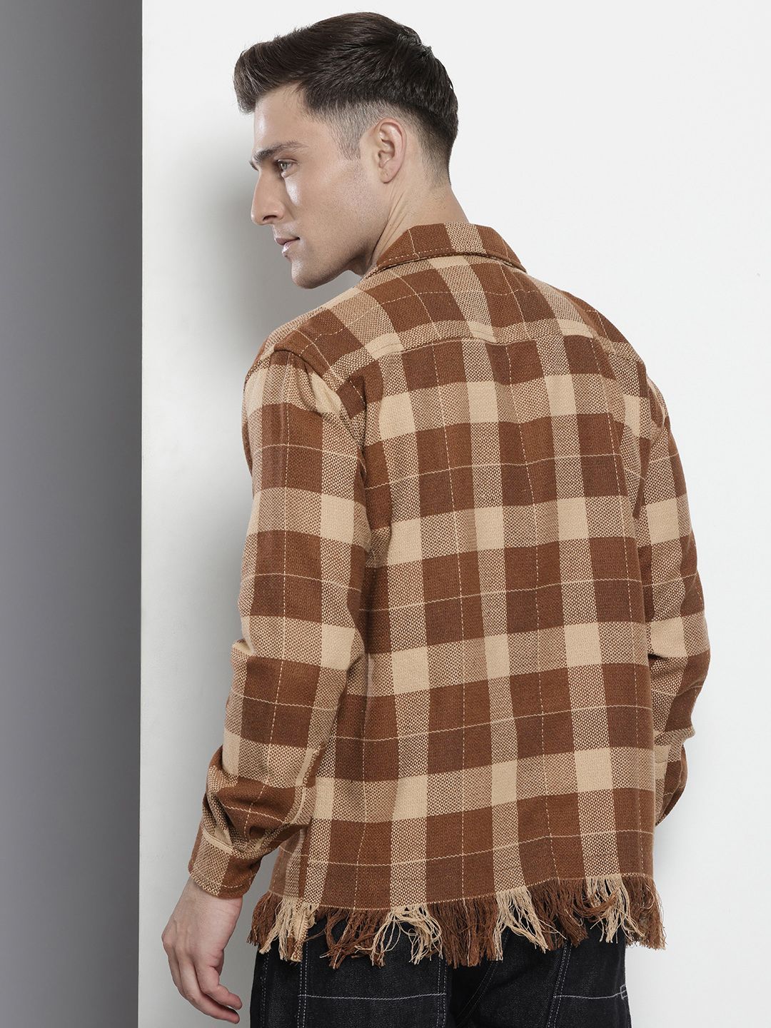 The Indian Garage Co Pure Cotton Checked & Textured Relaxed Fit Casual Shirt - Image 4
