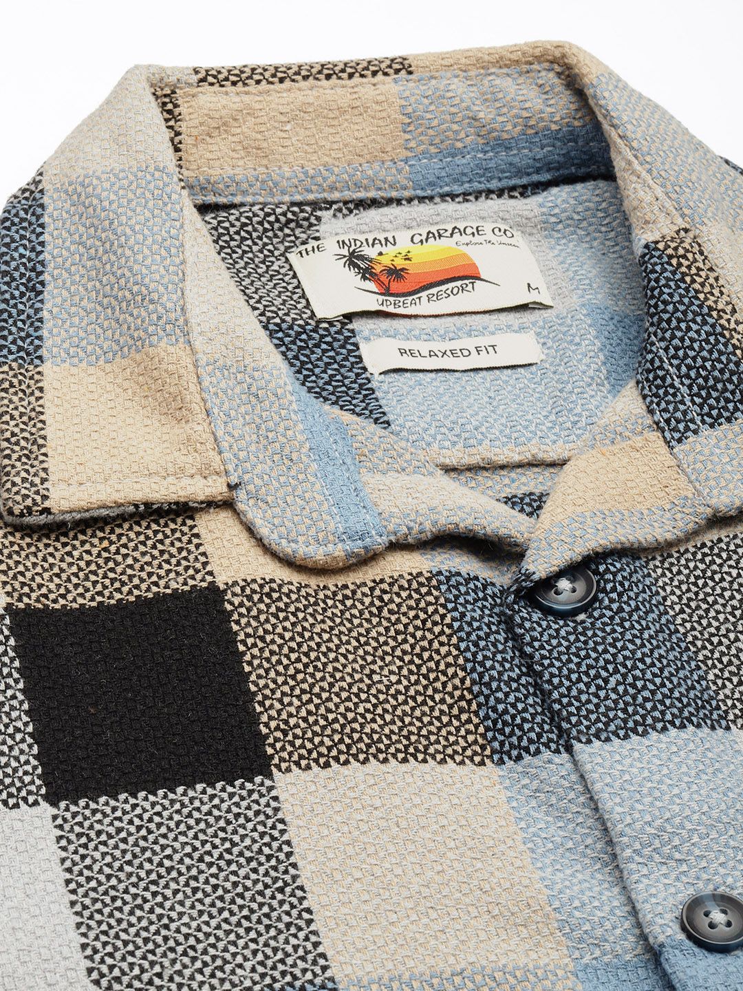 The Indian Garage Co Pure Cotton Checked & Textured Relaxed Fit Casual Shirt - Image 2