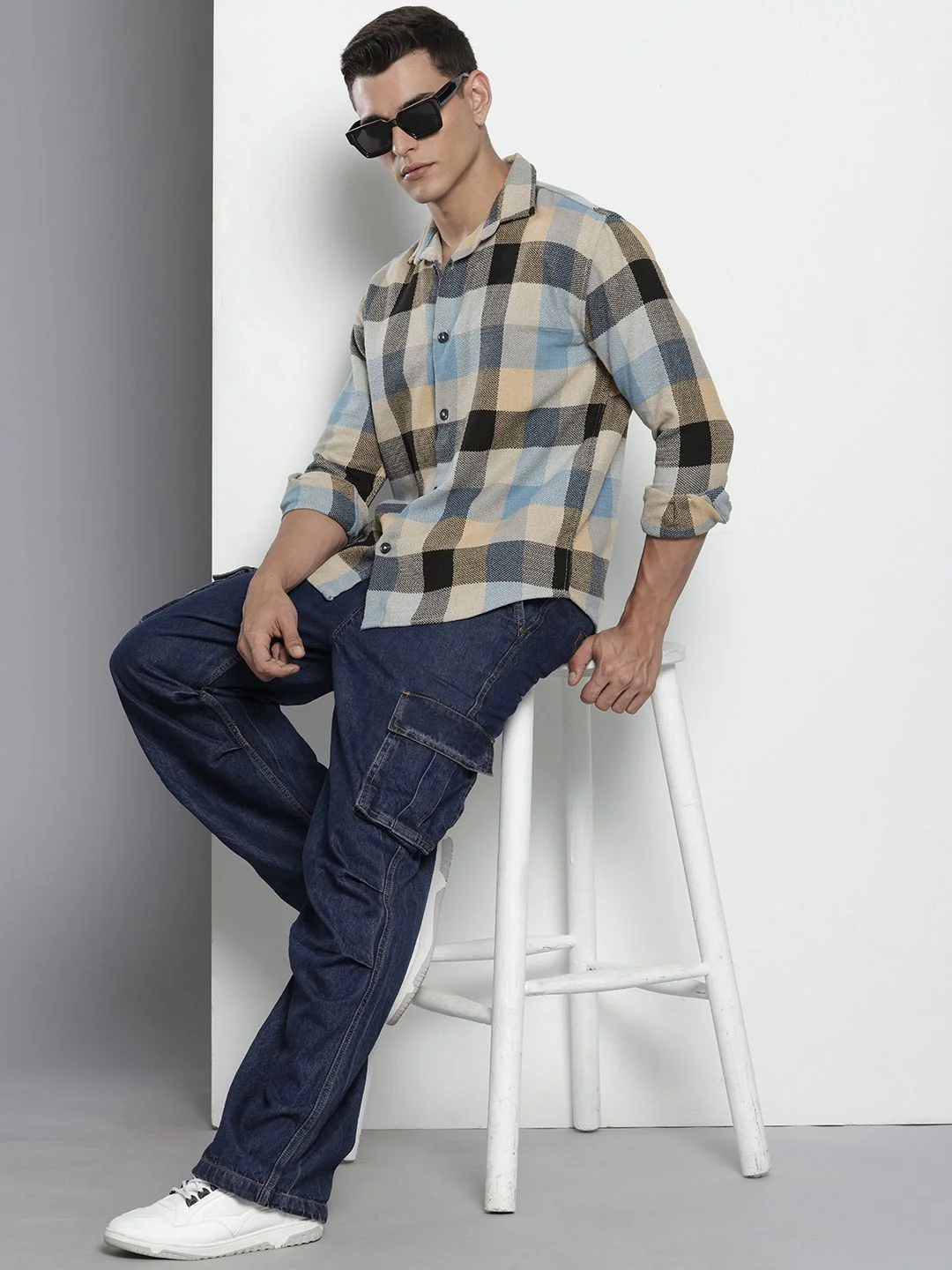 The Indian Garage Co Pure Cotton Checked & Textured Relaxed Fit Casual Shirt - Image 6