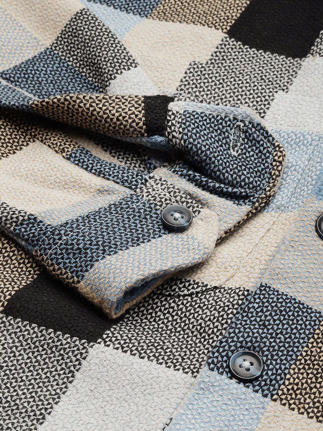 The Indian Garage Co Pure Cotton Checked & Textured Relaxed Fit Casual Shirt - Image 3