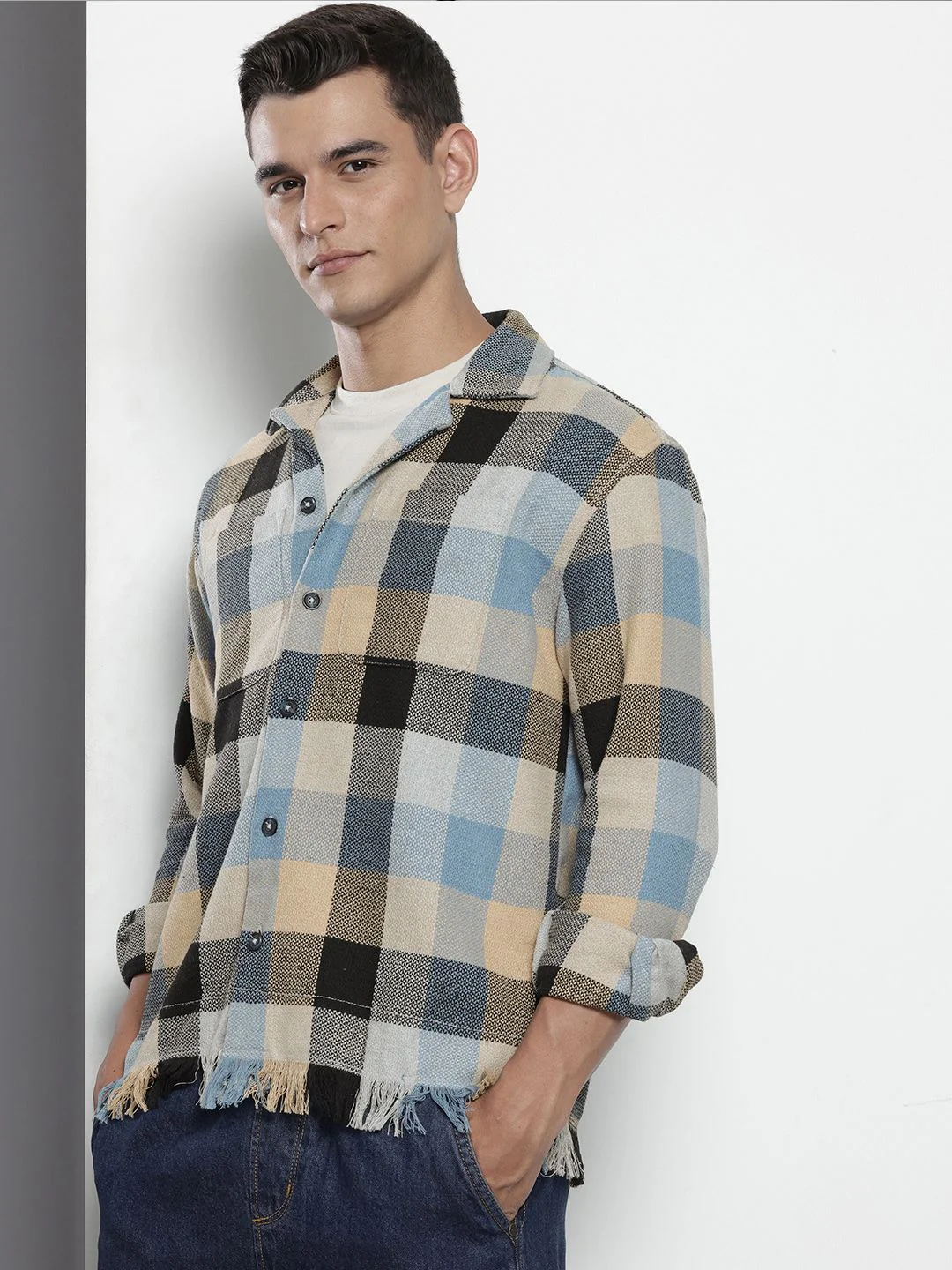 The Indian Garage Co Pure Cotton Checked & Textured Relaxed Fit Casual Shirt - Image 5