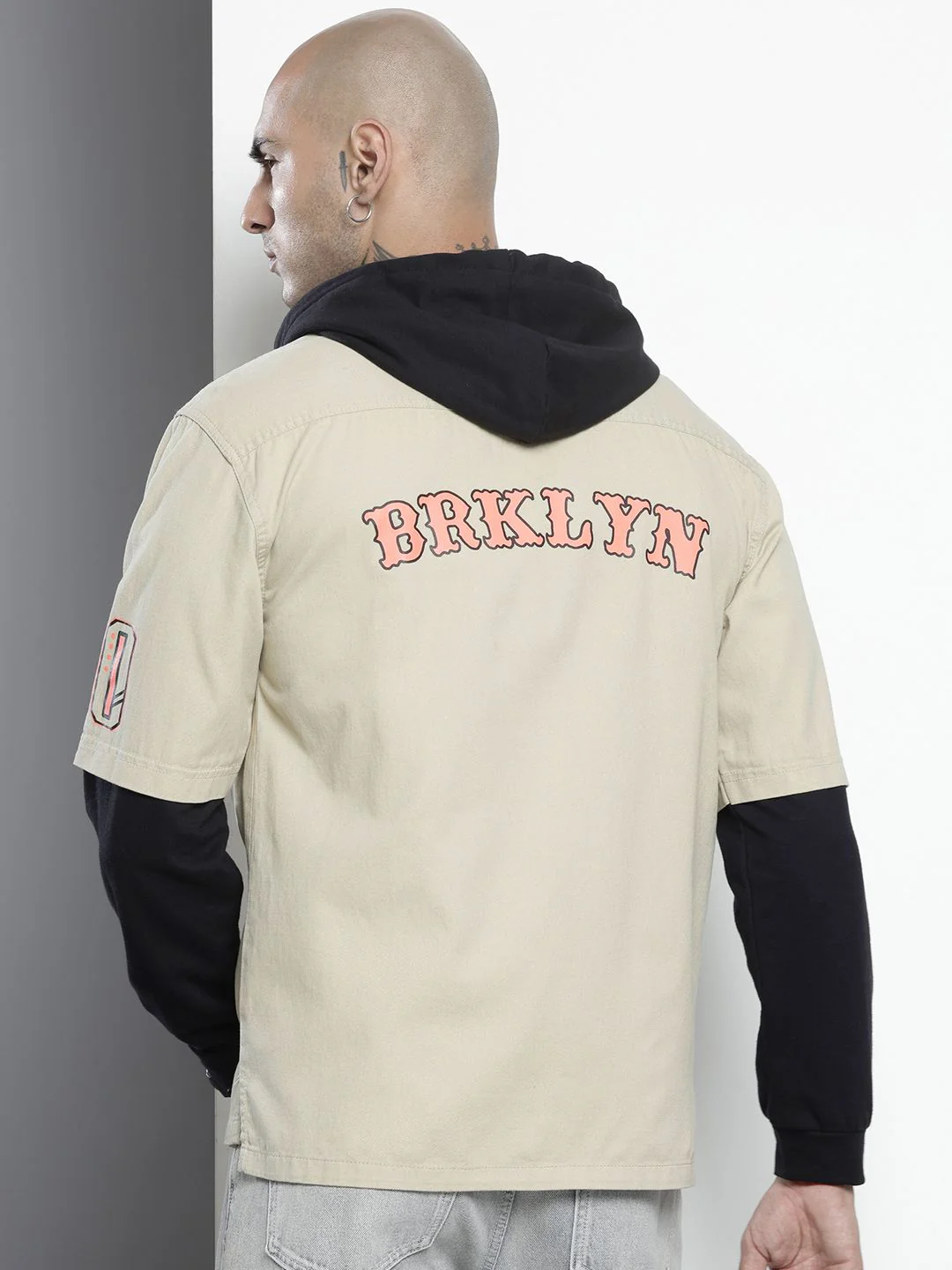 The Indian Garage Co Pure Cotton Doctor Sleeves Printed Hooded Relaxed Casual Shirt - Image 4