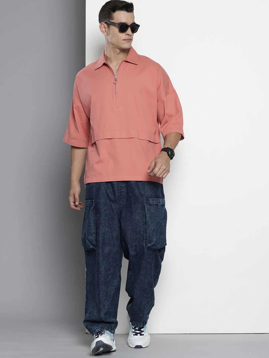 The Indian Garage Co Pure Cotton Half Zipper Oversized Casual Shirt - Image 4