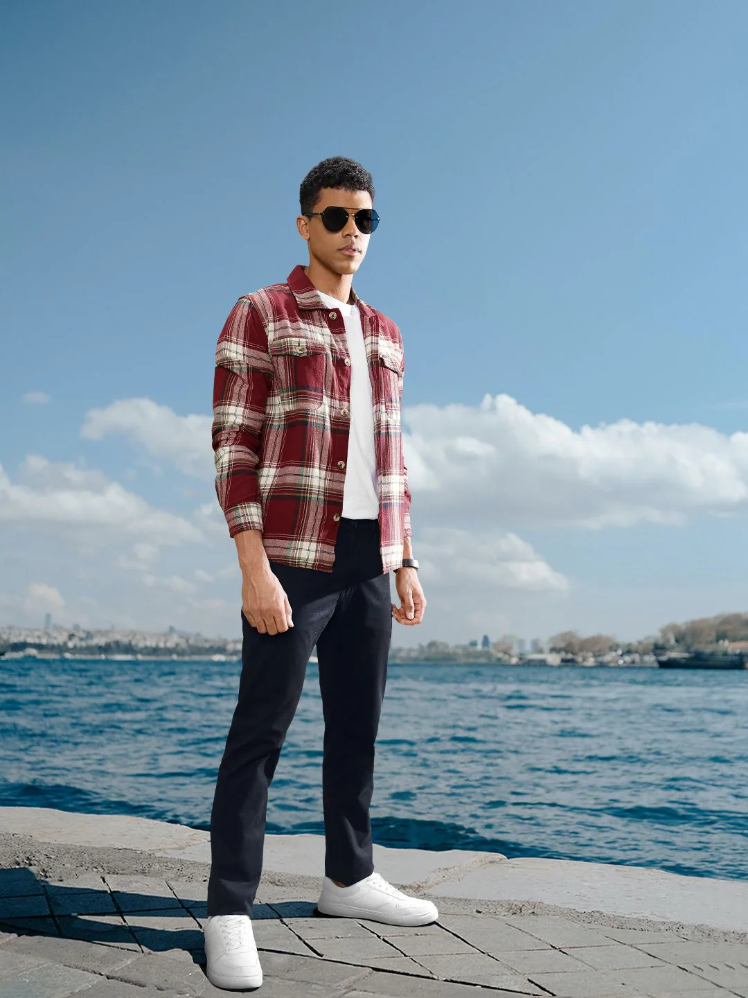 The Indian Garage Co Pure Cotton Regular Fit Checked Double Flap Pocket Flannel Shirt