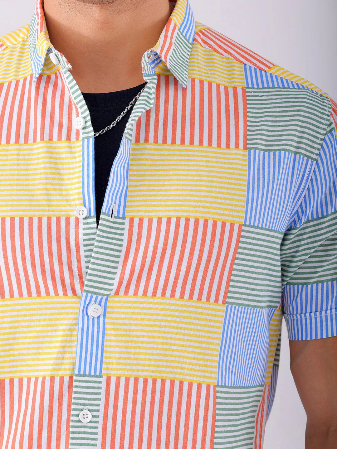 The Indian Garage Co Pure Cotton Slim Fit Multi Striped Casual Shirt - Image 3