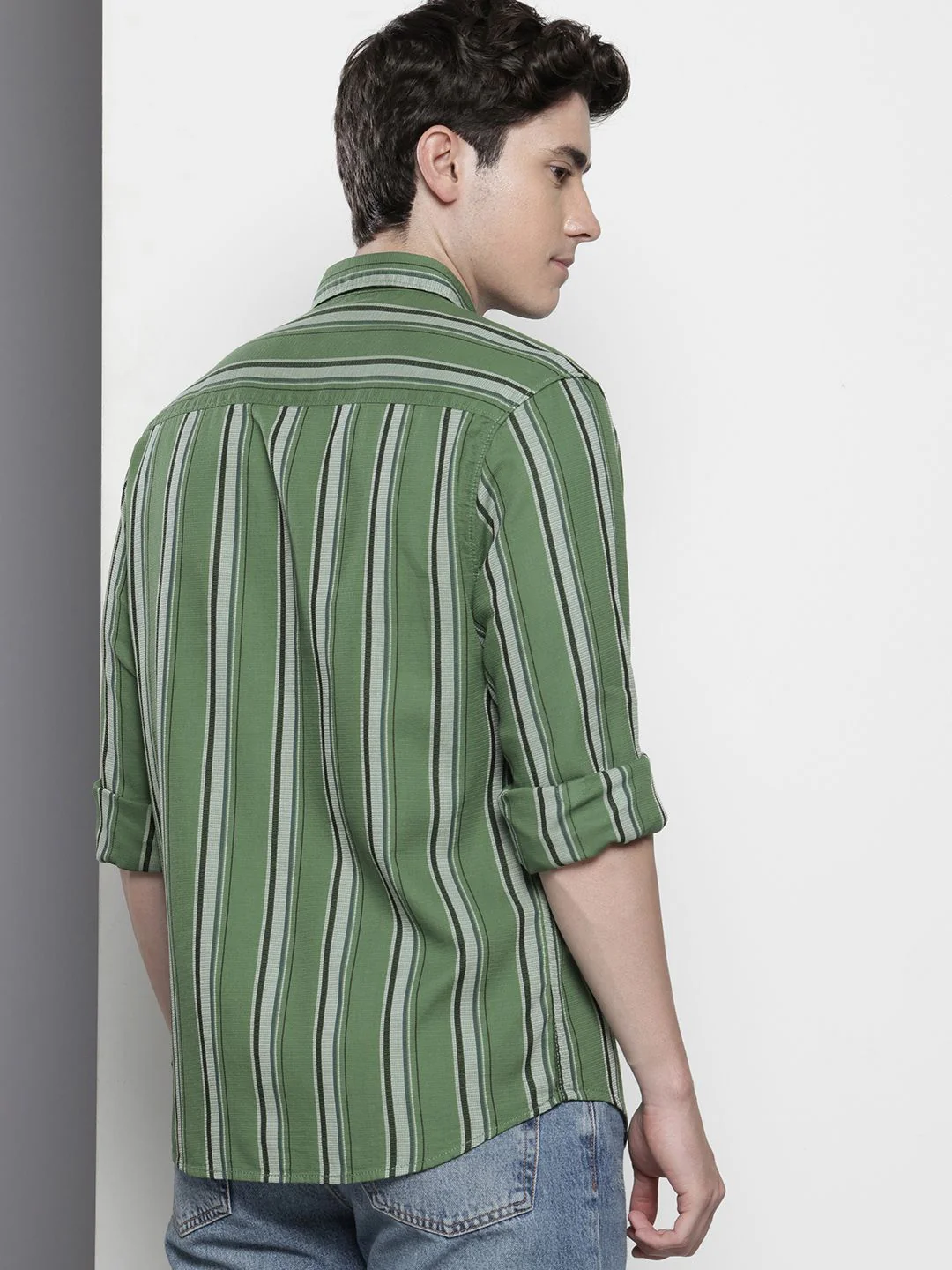 The Indian Garage Co Pure Cotton Slim Fit Opaque Textured & Striped Casual Shirt - Image 4