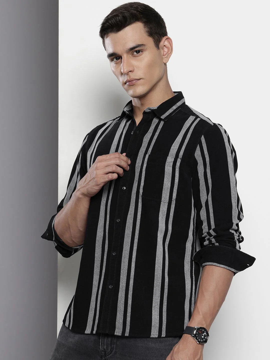 The Indian Garage Co Pure Cotton Striped Corduroy Casual Shirt - Image 5