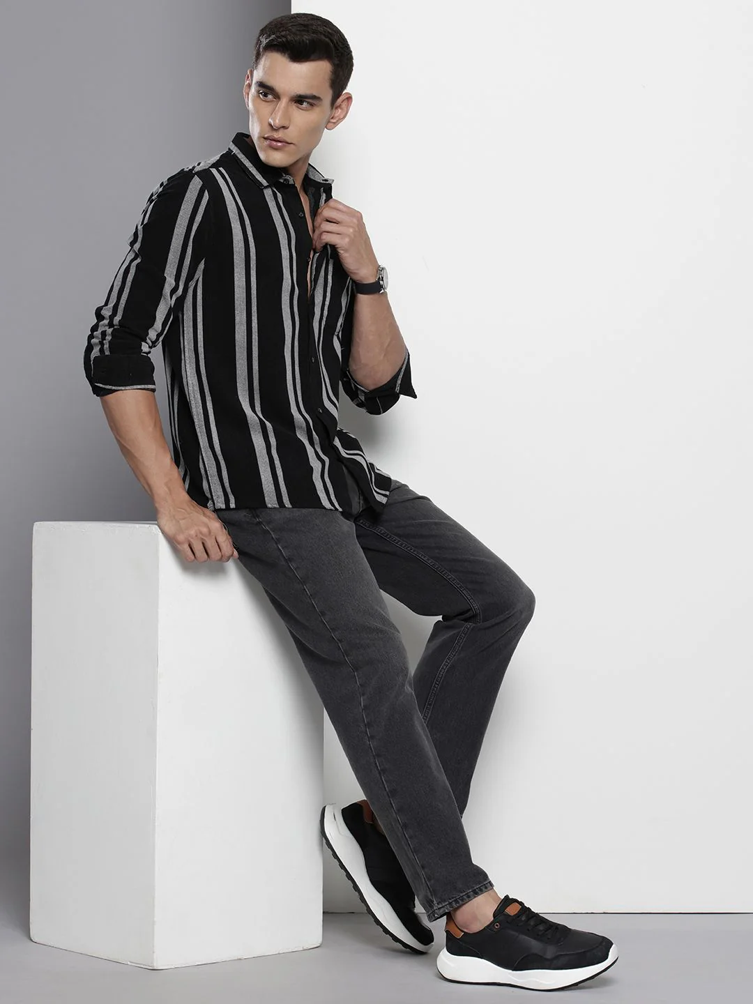 The Indian Garage Co Pure Cotton Striped Corduroy Casual Shirt - Image 6