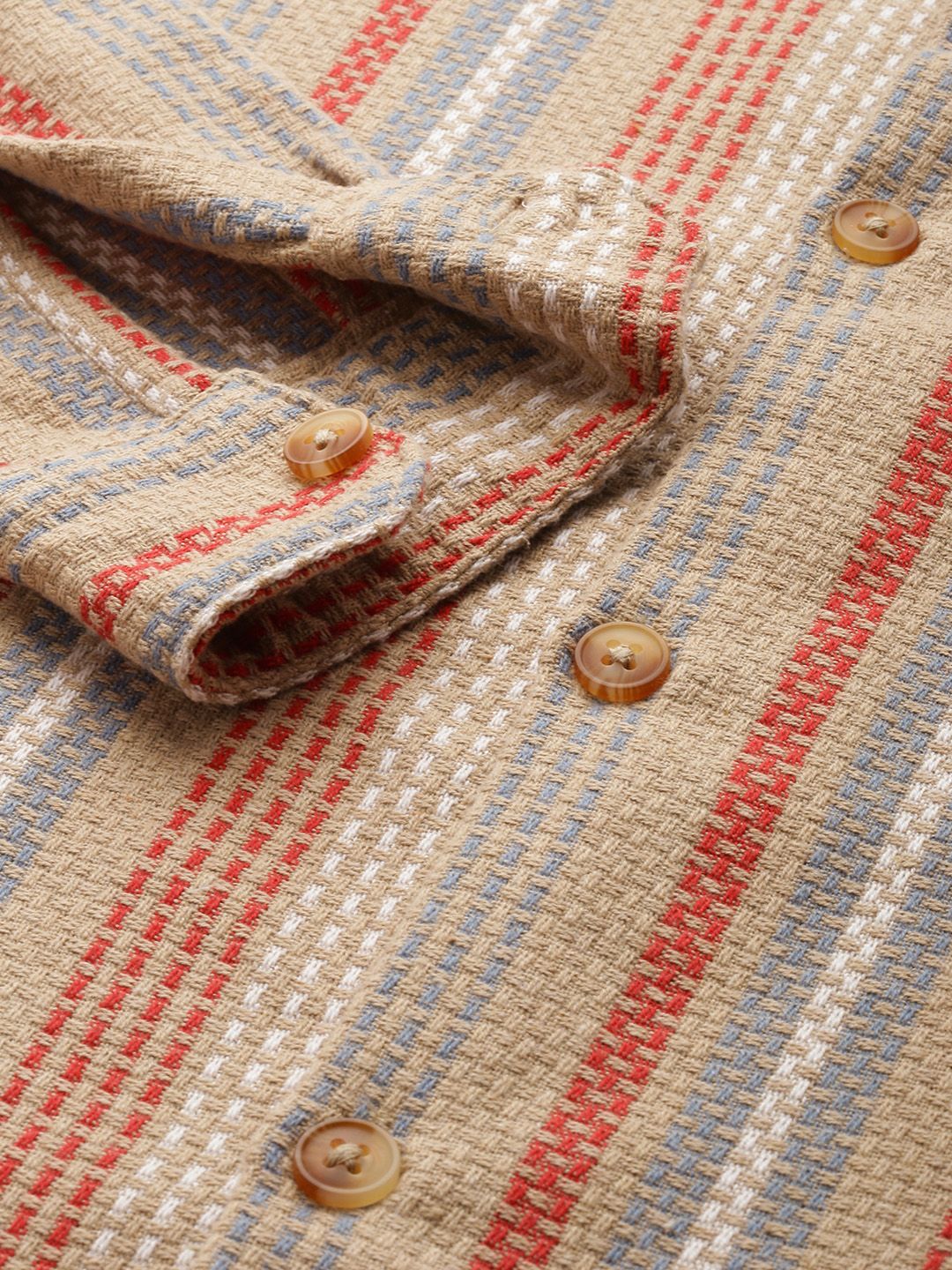 The Indian Garage Co Pure Cotton Striped Drop-Shoulder Sleeves Relaxed Casual Shirt - Image 3