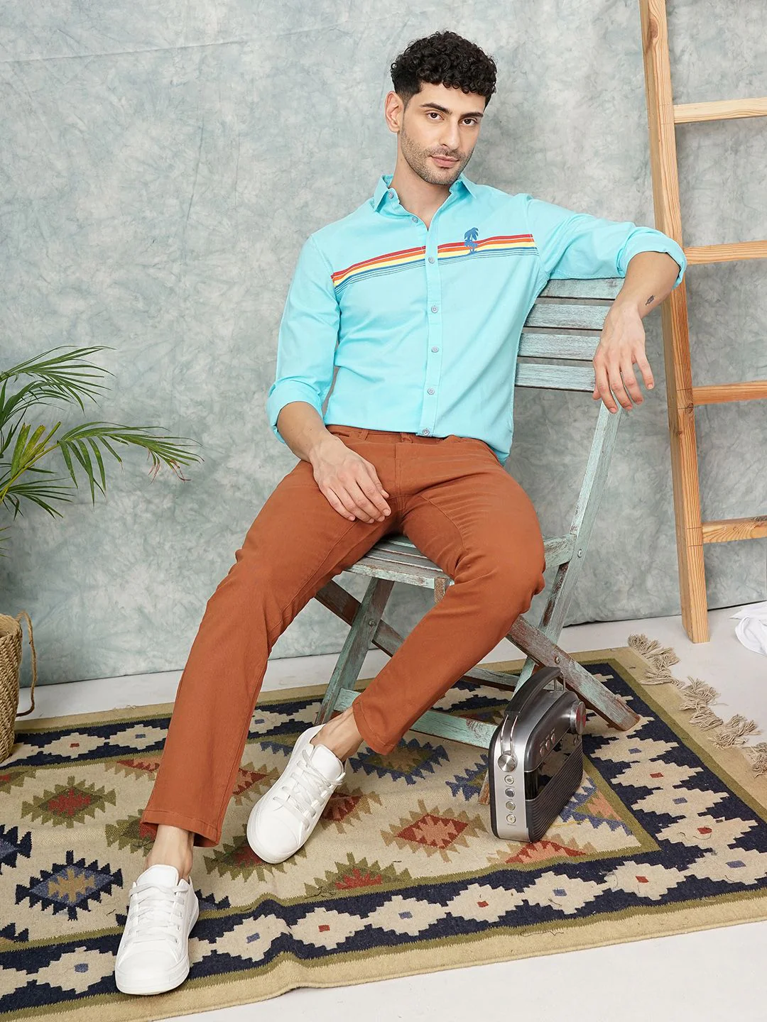 The Indian Garage Co Pure Cotton Striped Tropical Casual Shirt - Image 6