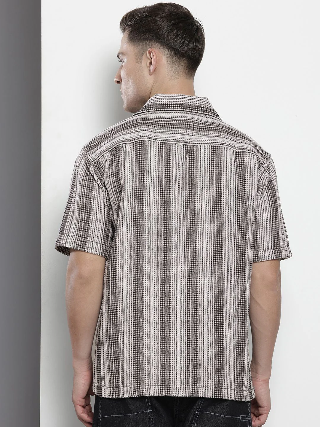 The Indian Garage Co Pure Cotton Striped & Waffle Textured Relaxed Fit Casual Shirt - Image 5