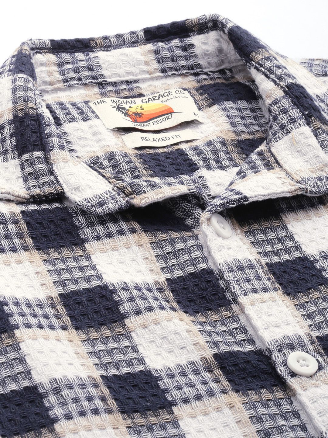 The Indian Garage Co Pure Cotton Textured Checked Drop-Shoulder Relaxed Casual Shirt - Image 2
