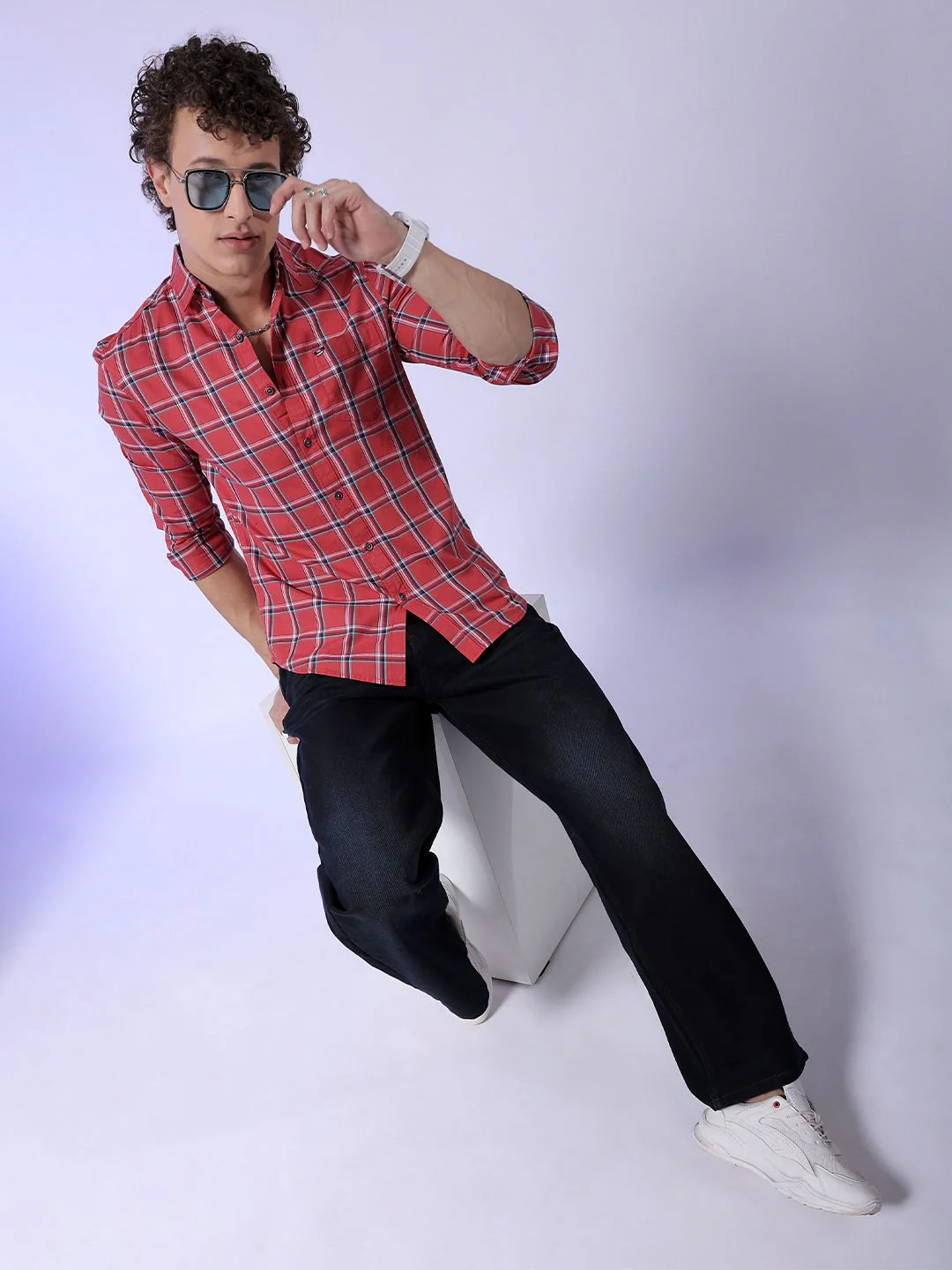 The Indian Garage Co Red Slim Fit Tartan Checked Pure Cotton Casual Shirt - Image 4