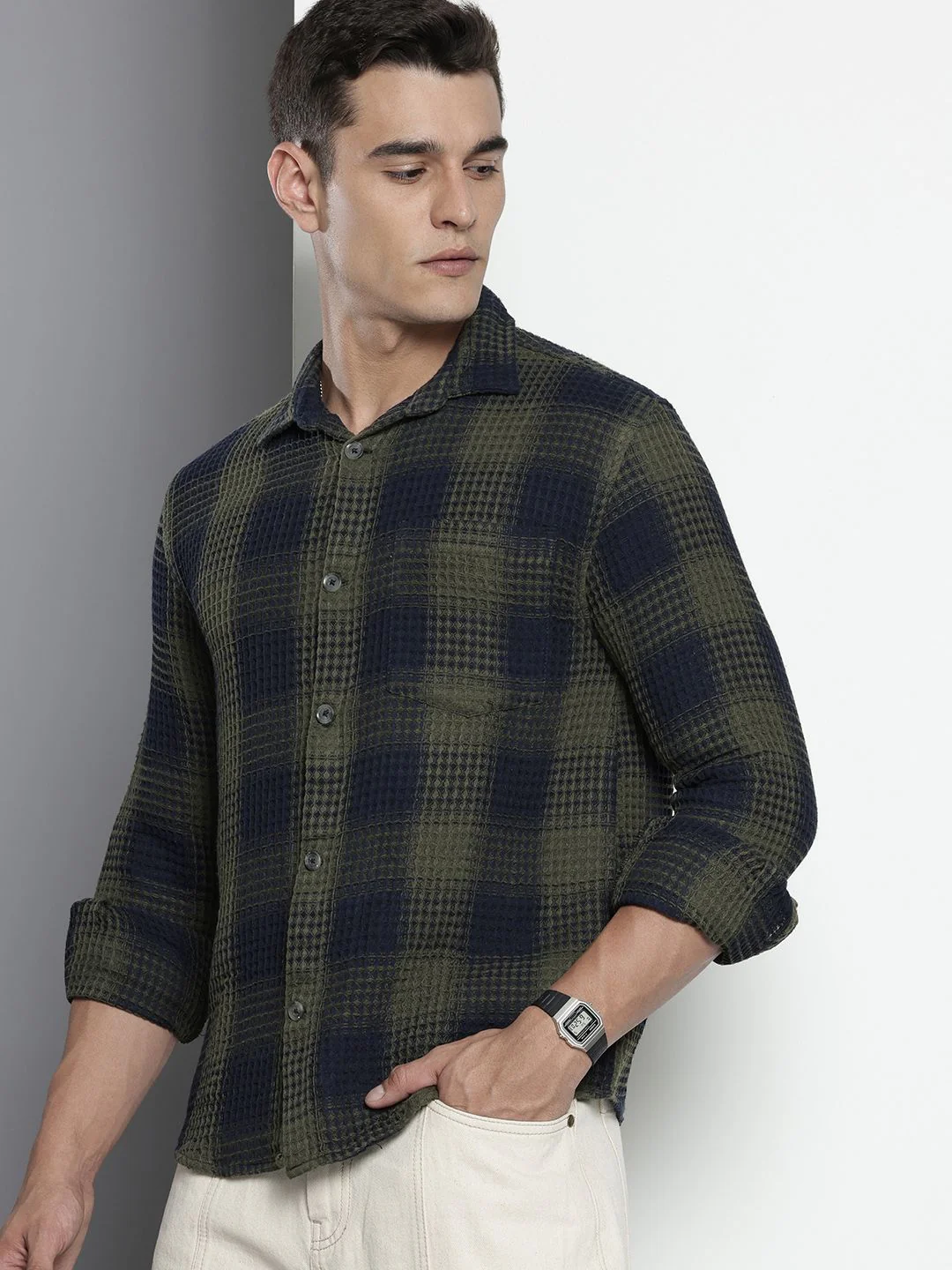 The Indian Garage Co. Relaxed Fit Opaque Checked Textured Casual Shirt - Image 5