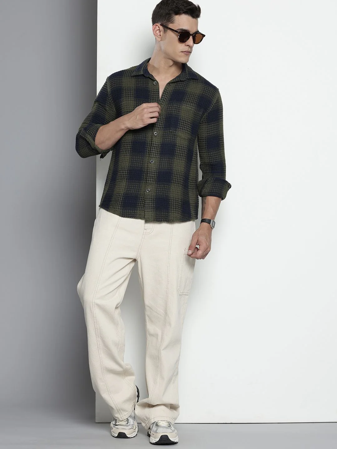 The Indian Garage Co. Relaxed Fit Opaque Checked Textured Casual Shirt - Image 6