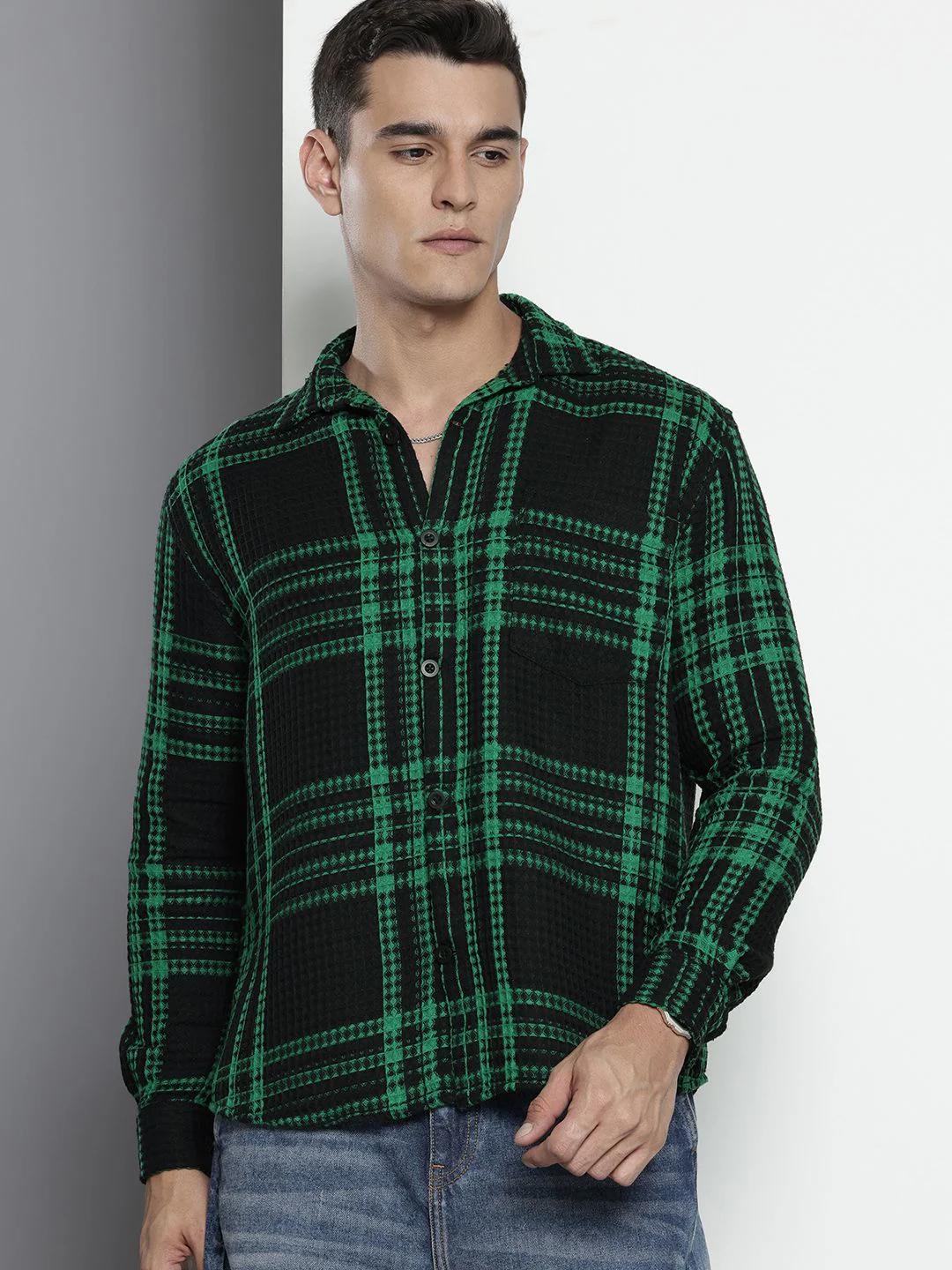 The Indian Garage Co. Relaxed Fit Opaque Checked Textured Casual Shirt