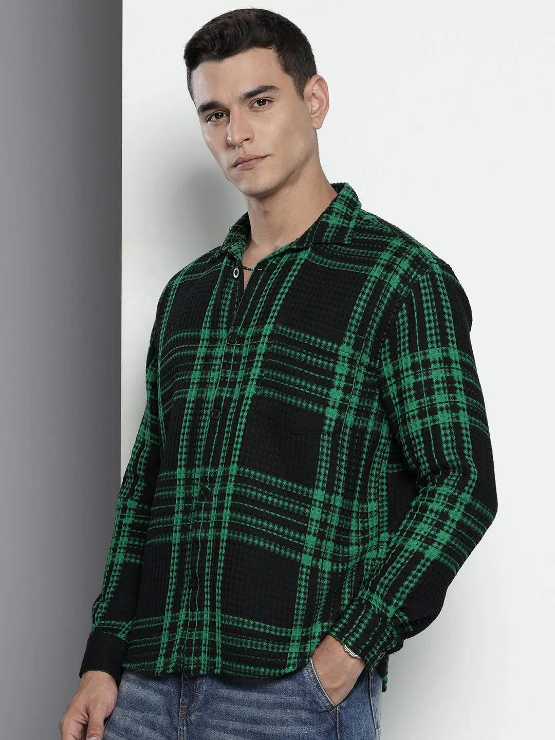 The Indian Garage Co. Relaxed Fit Opaque Checked Textured Casual Shirt - Image 5
