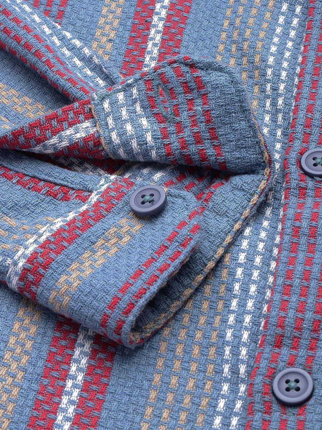 The Indian Garage Co Relaxed Fit Self Striped Pure Cotton Casual Shirt - Image 3