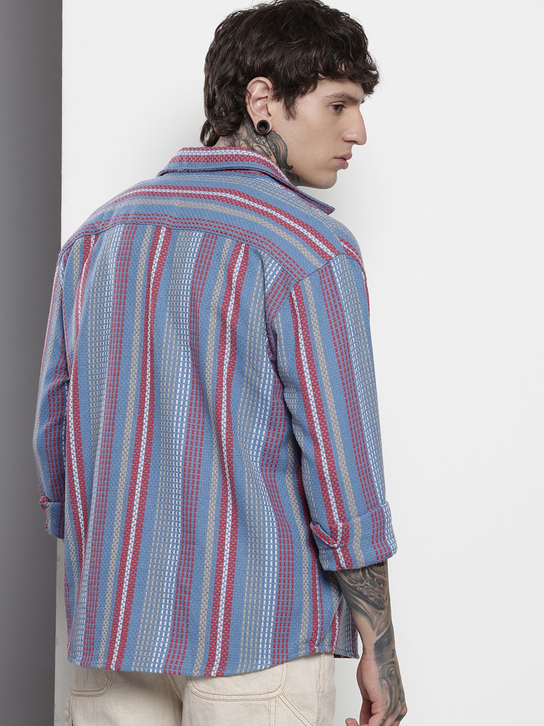 The Indian Garage Co Relaxed Fit Self Striped Pure Cotton Casual Shirt - Image 4
