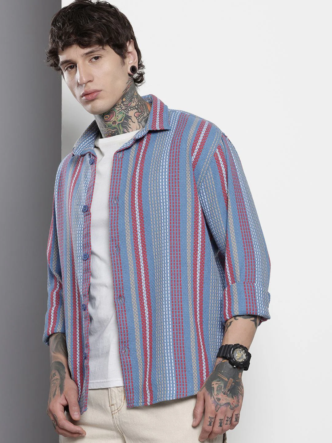 The Indian Garage Co Relaxed Fit Self Striped Pure Cotton Casual Shirt - Image 5